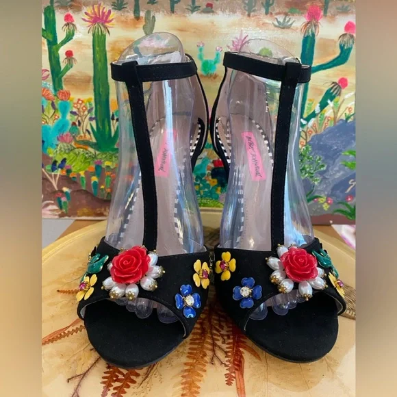 Betsey Johnson Lenox T-Strap Dress Sandals, High Heels, Blk, Multi Color, 8.5 - Picture 7 of 16